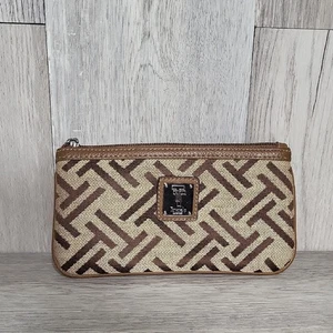 Tignanello Signature Lona Muñequera Cartera Bolsa Bolsillos con Cremallera Borde de Cuero - Imagen 1 de 9