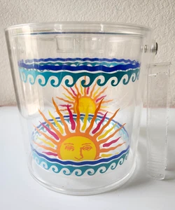 Vintage Celestial Sun Colors Ice Bucket W/ Tongs Vinrant Smiling Sun & Water - Picture 1 of 5