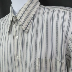 Vintage Manhattan Torque Shirt Size 16 M Stripe Short Sleeve Big Collar Dress - Picture 1 of 13