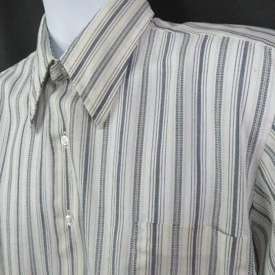 Vintage Manhattan Torque Shirt Size 16 M Stripe Short Sleeve Big Collar Dress - Image 1 of 4