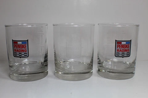 Penske Racing Team 12oz Glass Bourbon Highball Drinking Vintage Drivers Lot of 3 Cover