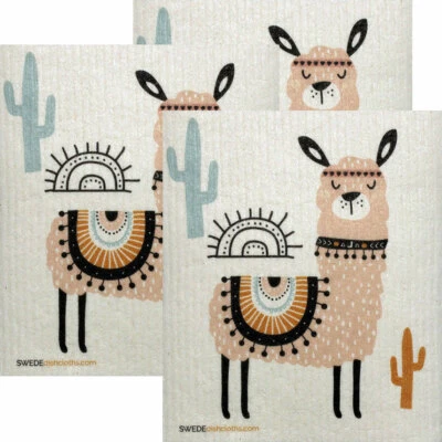 SWEDEDISHCLOTHS Pink Llama Set of 3 Swedish Dishcloths