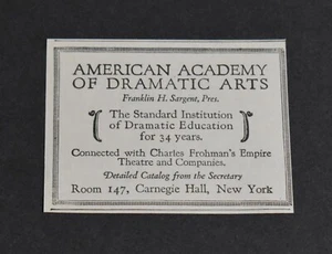 1918 Druckanzeige American Academy of Dramatic Arts Carnegie Hall New York Zimmer 147 - Bild 1 von 1