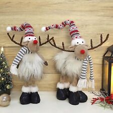2 Reindeer Christmas Figurine Deer Gnome Plush Table Decorations Standing Moose