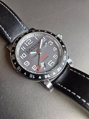 Graham Silverstone Esfera Gris GMT; Impresionante Clásico; Correa de Cuero; Raro + Genial! Foto 1 de 4