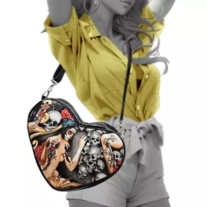 Borsa a tracolla US HANDMADE HEARTSHAPE CROSSBODY stile con motivo "LAS ELEGANTES" - Foto 1 di 5