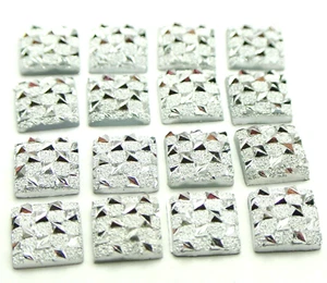 200 Silver Flatback Acrylic Glitter Square Rhinestone Cabochons 10X10mm - Picture 1 of 7