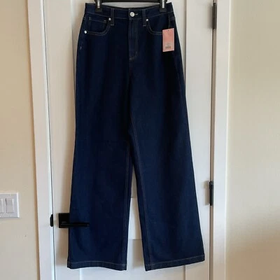 Pantalones de mezclilla para mujer Juicy Couture 9 29 Lunita pierna ancha lavado oscuro tiro alto relajados nuevos con etiquetas Foto 1 de 4