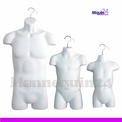 3 Dress Body Form Mannequin Set+ 3 Hangers -White Male Child Toddler Torso Sets  - Image 1 of 4