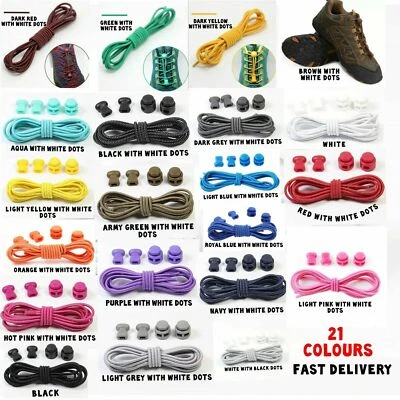 No Tie Shoe Laces Lazy Elastic Round Shoelaces Lock Adults Kids Sports Trainer u - Image 1 of 4