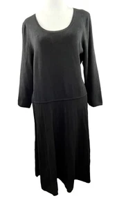 TALBOTS Woman 1X Sweater Dress Solid Black Stretch Knit A-Line 3/4 Sleeve NEW - Picture 1 of 13