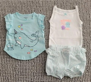 NEW Carter's 3-Piece Cotton T-Shirt, Bodysuit & Printed Shorts Set Size 3 Months - Picture 1 of 4