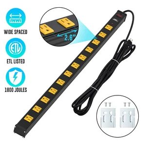 CRST Heavy Duty Power Strip Bar Surge Protector 12-Outlet 15FT Long 1800 Joules - Picture 1 of 8