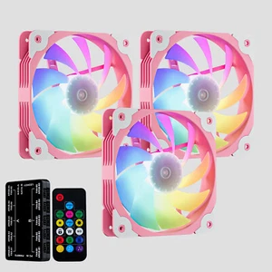 Vetroo SA-140 3-Pack Pink 140mm ARGB & PWM LED PC Computer Case Cooling Fans - Picture 1 of 10