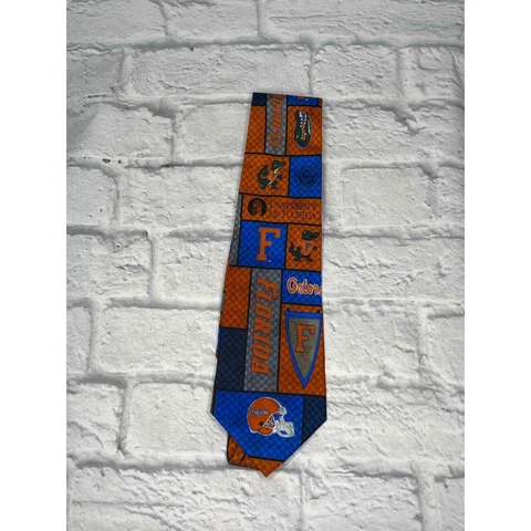 Florida Gators Adult Tie Eagle Orange Blue Plaid Gators 100% Silk Neck Men's Cover