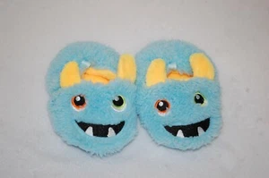 Baby Boys FURRY MONSTER SLIPPERS Light Blue w/ Yellow Horns SIZE 2 3 4 5 6 - Picture 1 of 1