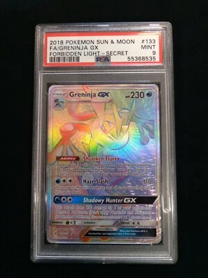 Graded PSA 9 FA/GRENINJA GX #133 2018 PM Sun & Moon Forbidden Light Secret MINT - Image 1 of 4