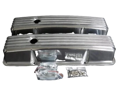 Small Block Chev 305 307 327 350 Tall Retro Cast Alloy Finned Valve Covers - Image 1 of 2