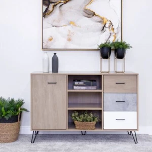 DunaWest 49 Inch Sideboard Buffet Console Cabinet with 3 Drawers, Oak Brown - Picture 1 of 4