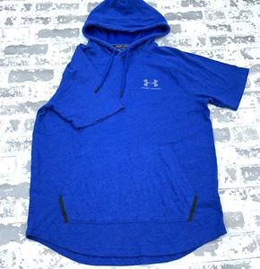 Under Armour Shirt Men Medium Blue Short Sleeve Hoodie Tee Pullover Thin Royal - Picture 1 of 9