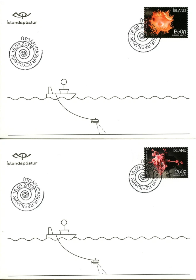 Iceland 2016 FDC Seabed Ecosystem 2v on 2 Covers Sea Anemones Basket Star Stamps - Image 1 of 1