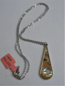 GENUINE ABALONE TEARDROP PENDANT WITH FINE SILVER TONE 18" CHAIN GIFT BOX NWT - Picture 1 of 2