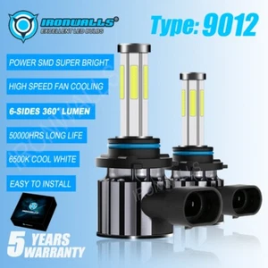 For GMC Sierra 1500 2014-2015 6-sides 9012 HIR2 LED Headlight Bulbs Kit High/Low - Picture 1 of 12