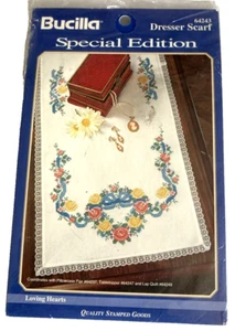 Bucilla Special Edition Dresser Scarf 64243, Loving Hearts, 14 X 38 Vintage 1994 - Picture 1 of 4