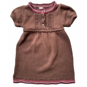 Baby Gap Sweater Dress Toddler size 12M Brown Knit Empire Waist Pink Accent - Picture 1 of 6