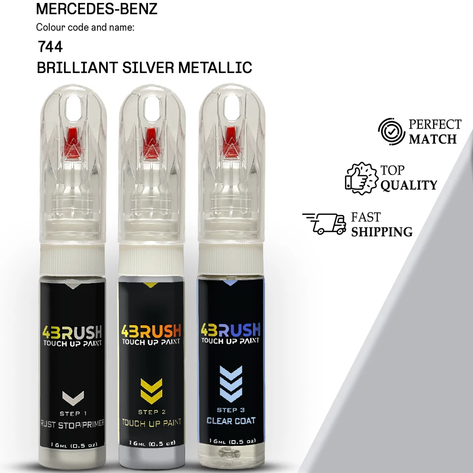 4BRUSH for MERCEDES 744 BRILLIANT SILVER METALLIC Touch Up Paint Scratch Repair Remove