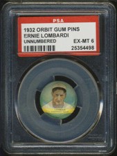 1932 PR3 Orbit Gum Pins UnNumbered Ernie Lombardi PSA 6 Cincinnati Reds HOF