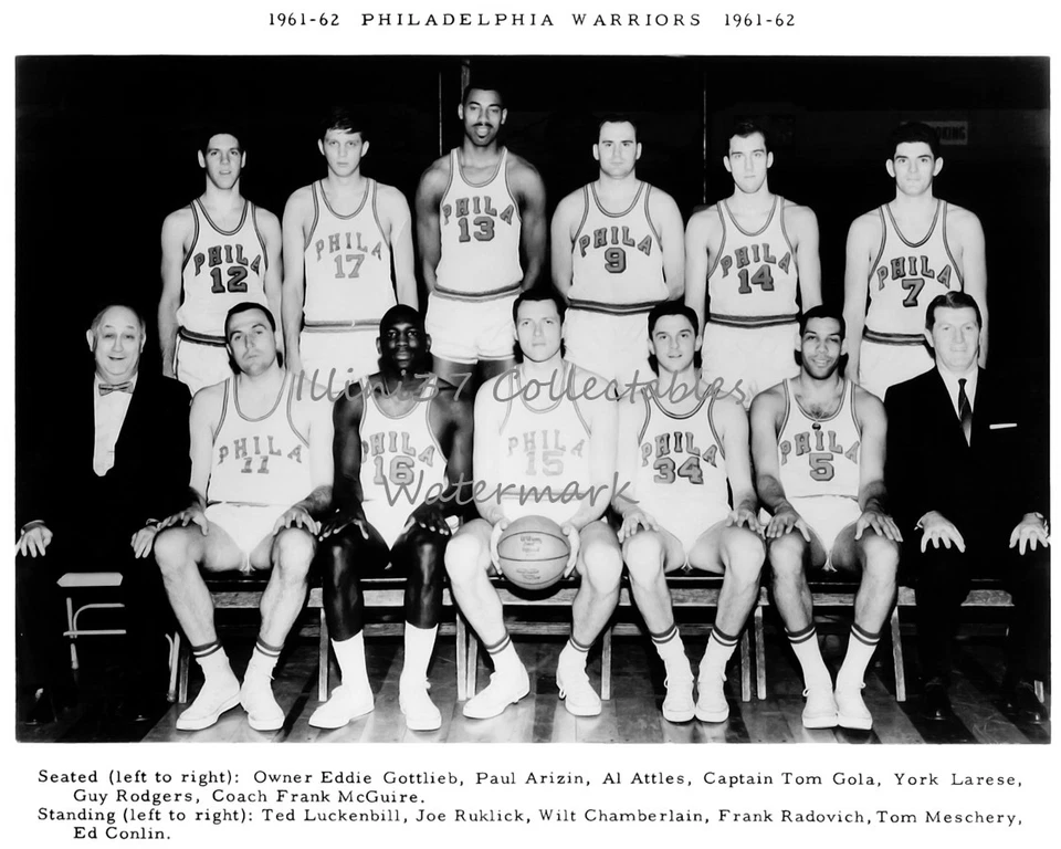 1961-62年费城战士篮球8X10队照片WILT CHAMBERLAIN ARIZIN — 第 1/1 张图片