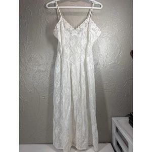 Lady Lynne Womens White Nylon Blend Full Slip Lace Gown Night Vintage Size Large - Picture 1 of 7