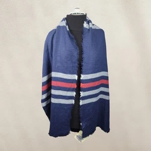 Ruyi Wrap Shawl Scarf Acrylic Navy Red White Stripe Rectangle 36"x72" - Picture 1 of 7