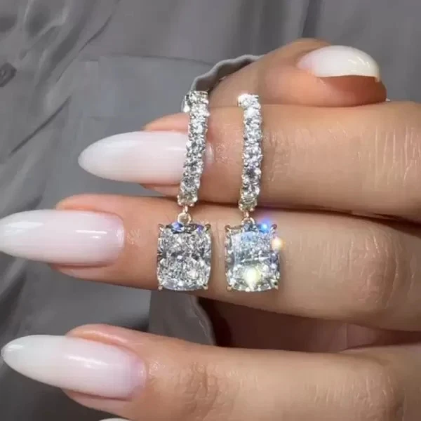 Висячие серьги-подвески из настоящего муассанита 10 карат с покрытием из белого золота 14 карат - Изображение 1 из 4