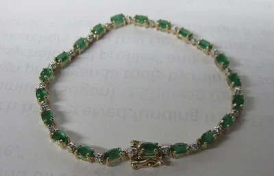 14K SOLID GOLD 6 3/4" GENUINE EMERALD & DIAMOND 5.30 CT. TENNIS BRACELET - Image 1 of 4