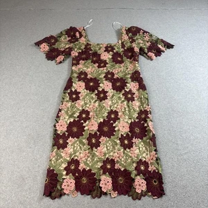 Just Me Dress Womens Large Burgundy Pink Floral Lace Embroidered Party Formal - Picture 1 of 8