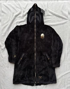 Bape Black Collection Leather Shark Fur Long Coat - XL - $3300 - Authentic - Picture 1 of 10
