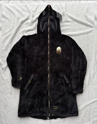 Bape Black Collection Leather Shark Fur Long Coat - XL - $3300 - Authentic - Image 1 of 4