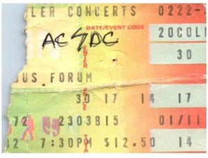 AC/DC Ticket Stub February 22 1982 Los Angeles California The Forum - Picture 1 of 6