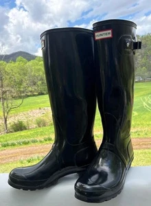 Hunter Black Gloss Rubber Rain Boots Original Tall Women’s Size 10 - Picture 1 of 1