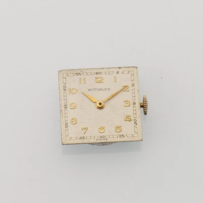 Vintage Wittnauer 10TS 15-Jewel Wristwatch Movement Square Dial Hands Parts - Image 1 of 2