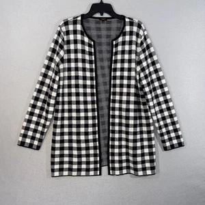 Talbots Damen Strickjacke XL Petite schwarz weiß kariert Wollmischung vorne offen - Bild 1 von 9