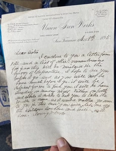 1895 San Francisco UNION IRON WORKS VP’s Personal Message ALS Letterhead Message - Picture 1 of 1