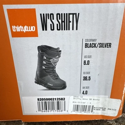 THIRTYTWO W'S SHIFTY SIZE 6.0, BLACK/SILVER, NEW - Image 1 of 2