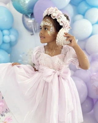 Girls Mermaid Dress Princess Birthday Dress Lilac Pastel Party Dress - Image 1 of 4