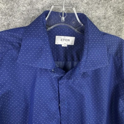 ETON 剑桥衬衫男式 41 16 蓝色圆点修身礼服工作办公室大号 — 第 1/4 张图片