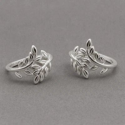 Brincos de argola esterlina ramo de oliveira folhas de videira prata 925 Huggies plantas naturais - Imagem 1 de 4