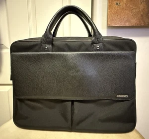 Maletín bolso Ermenegildo Zegna de cuero negro de nailon para computadora portátil de negocios - Imagen 1 de 10