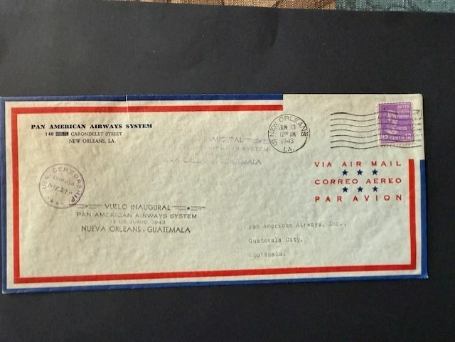 1943 US 12 ct. Prexie (Scott 817) on PANAM Censored New Orleans to Guatemala FFC - Image 1 of 1